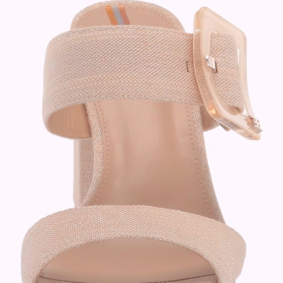 Sam Edelman Dalton Block Heel Sandal Sand Metallic Linen Square Toe Slide Size 7 - Picture 2 of 8